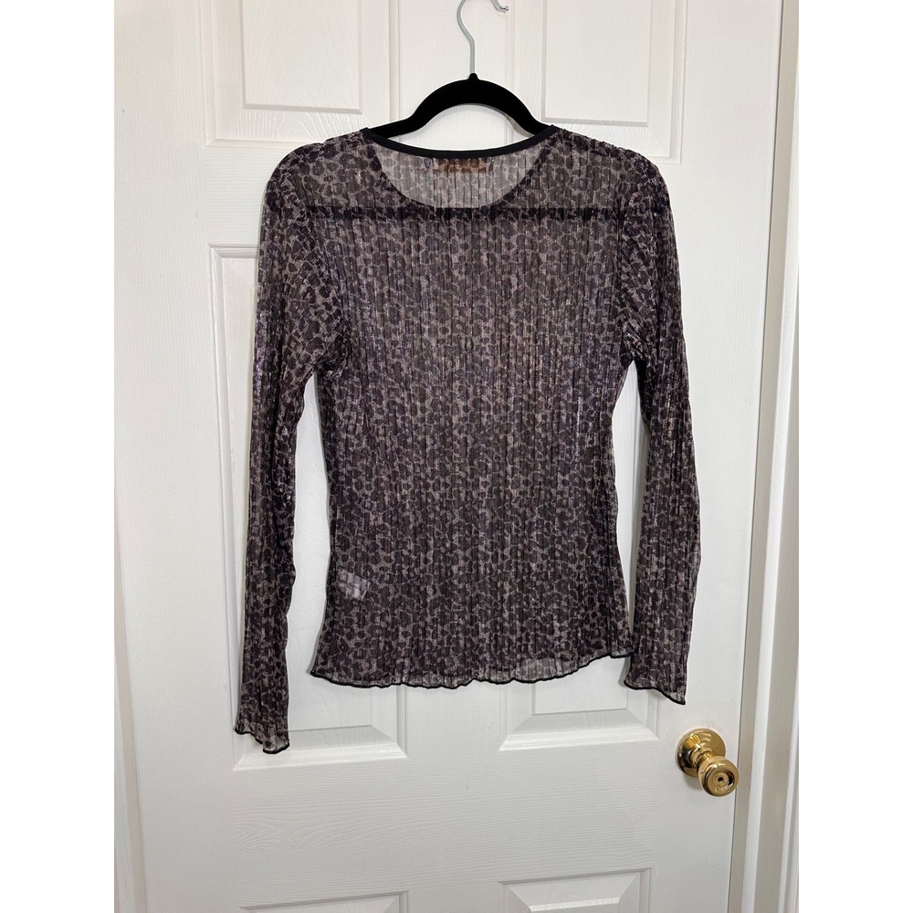 Bishop + Young Metallic Leopard Print Mesh Long Sleeve Top Large - Picture 6 of 7